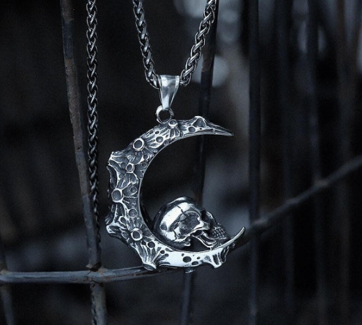 Moon And Skull Stainless Steel Pendant