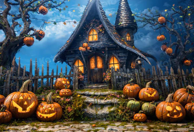 Kate Halloween Pumpkin Magic Castle House Backdrop