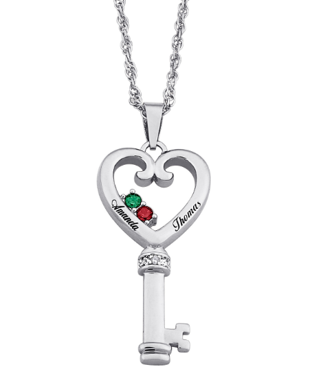 Heart Key Necklace with Diamond Accent
