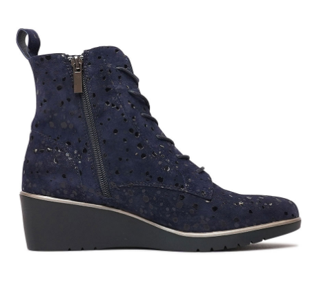 Uniti Navy Sparkle Suede Wedge Heel Ankle Boots