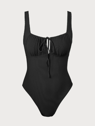 Black Cutout Tie Plus Size One-Piece Swimsuit 