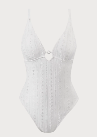 White Textured Cutout Plus Size One-Piece Swimsuit 
