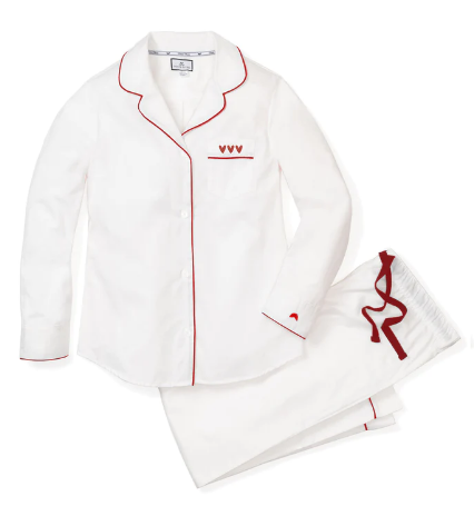 White Pajama Sets With Heart Embroidery