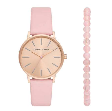 Armani Exchange Pink Leather Watch and Bracelet Set