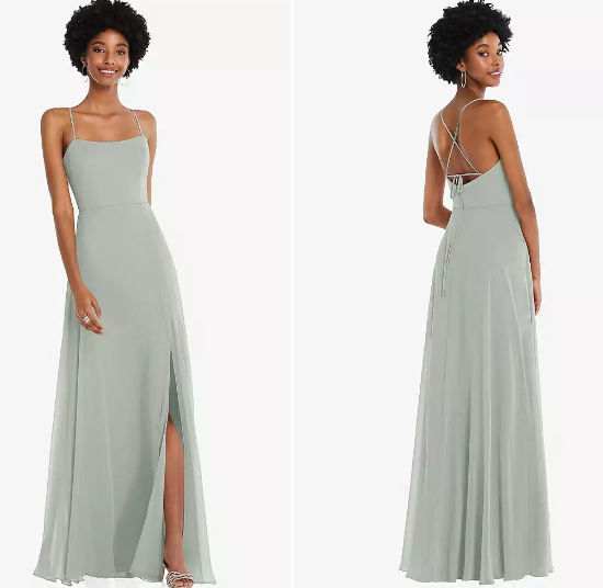 Scoop Neck Convertible Tie-Strap Maxi Dress With Front Slit In Willow Green