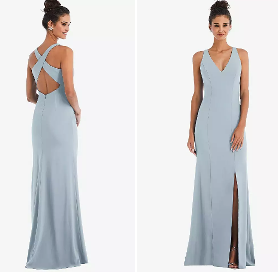 Crisscross Cutout Back Maxi Dress With Front Slit In Mist