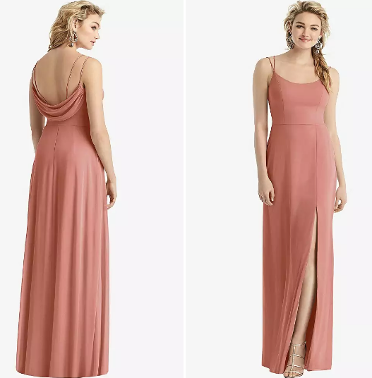 Cowl-Back Double Strap Maxi Dress With Side Slit In Desert Rose