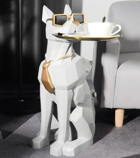 Modern White Resin Dog Sculpture Side Table