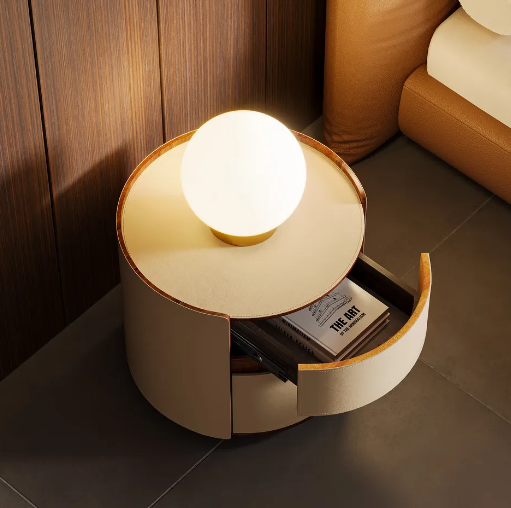 Modern Saddle Leather Bedside Table