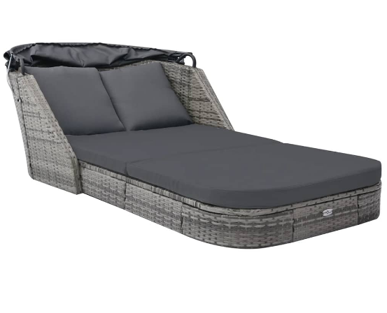 vidaXL Sun Lounger With Canopy Poly Rattan Anthracite