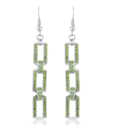 Neon Green Austrian Crystal Link Dangle Earrings